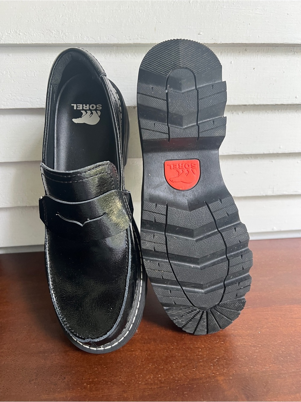 Sorel Black Patent Leather Lug-Sole Penny Loafers - Picture 7 of 7